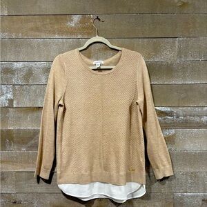 Calvin Klein beige lightweight layered sweater blouse size M